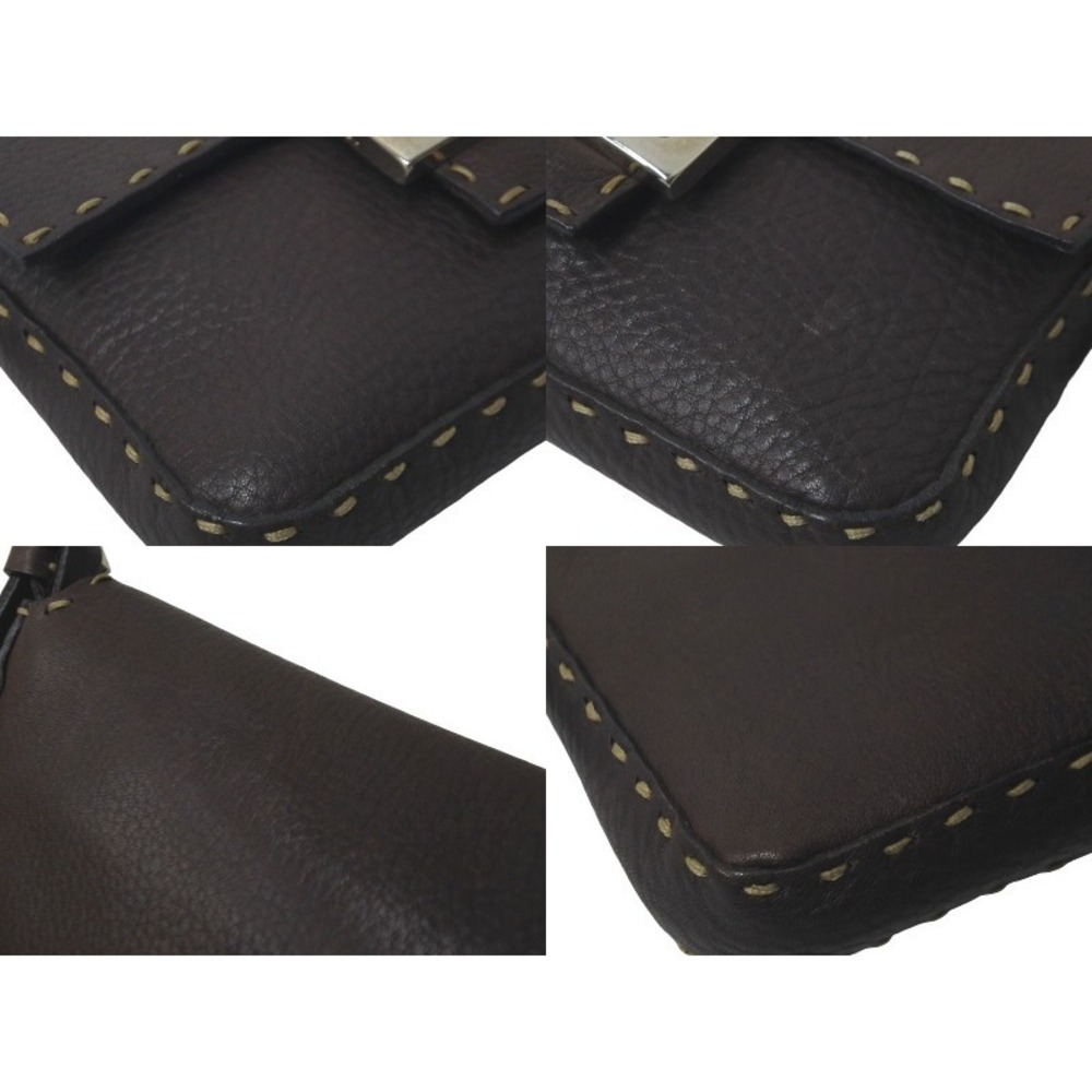 FENDI Selleria Mamma Bucket Shoulder Bag Brown Leather Double F Zucca Silver - Picture 6 of 9